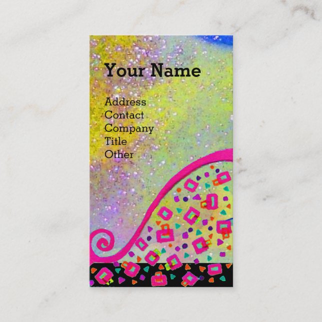 PINK FUCHSIA YELLOW PURPLE ABSTRACT DECO MONOGRAM BUSINESS CARD (Front)