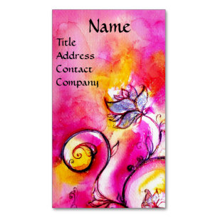 PINK FUCHSIA YELLOW WHIMSICAL FLOWERS 	Magnetic BUSINESS CARD