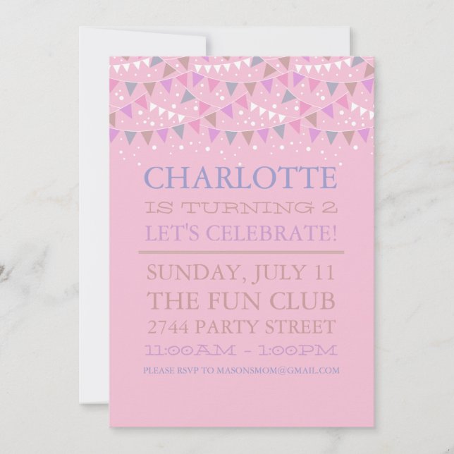 Pink Fun Bunting | Birthday Party Invitation (Front)