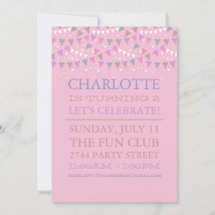 Pink Fun Bunting   Birthday Party Invitation