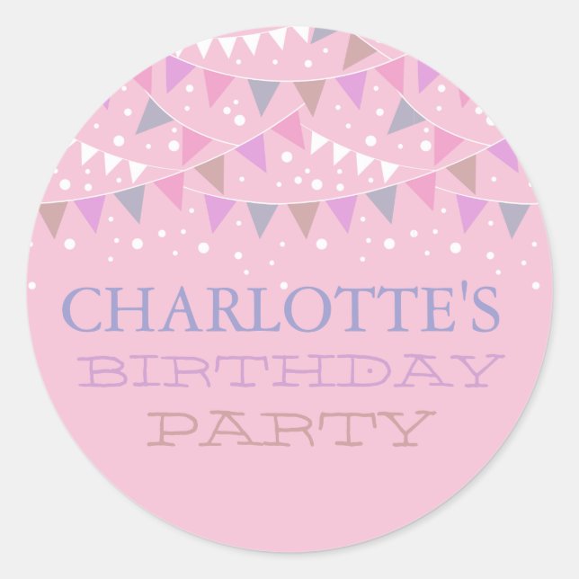 Pink Fun Bunting Birthday | Party Sticker (Front)
