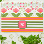 Pink Fun Chic Monogram Initial Floral Striped  Tea Towel<br><div class="desc">Chic Pink Floral Personalised Initial Modern Kitchen towel. These colourful kitchen towels are perfect to add some colour to your kitchen. Pair it with a bottle of wine and it makes a great personalised gift for friends, family, coworkers, neighbours, etc.. For more gift ideas, be sure to check out the...</div>