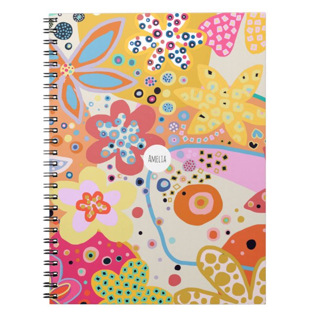 Pink fun colourful floral notebook (Front)