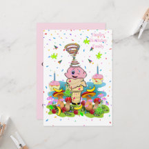 Pink FUN Cupcake Happy Birthday Invitation