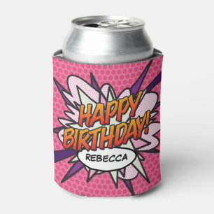 Pink Fun HAPPY BIRTHDAY Personalised Can Cooler