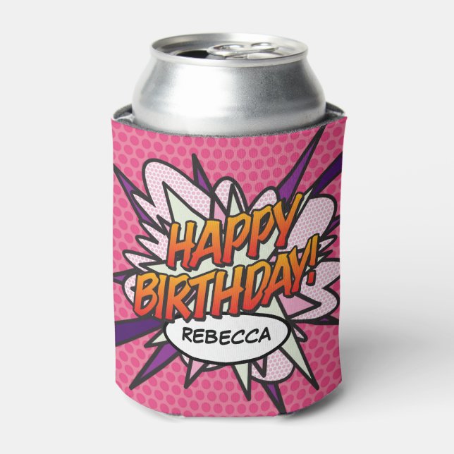 Pink Fun HAPPY BIRTHDAY Personalised Can Cooler (Can Front)