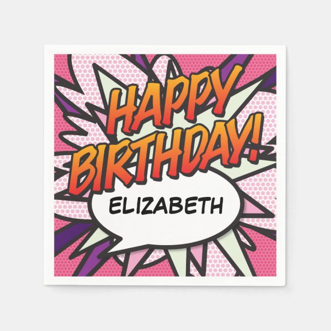 Pink Fun HAPPY BIRTHDAY Personalised Napkin (Front)