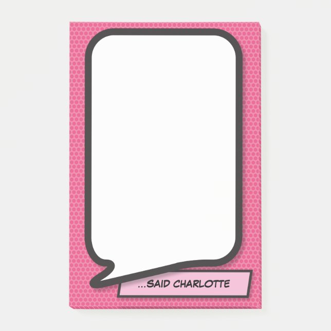 Pink Fun Modern Personalised Speech Bubble Post-it Notes (Front)