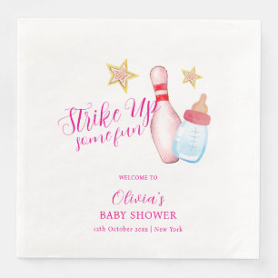 Pink Fun Strike Up Bowling Baby Shower Welcome Napkin