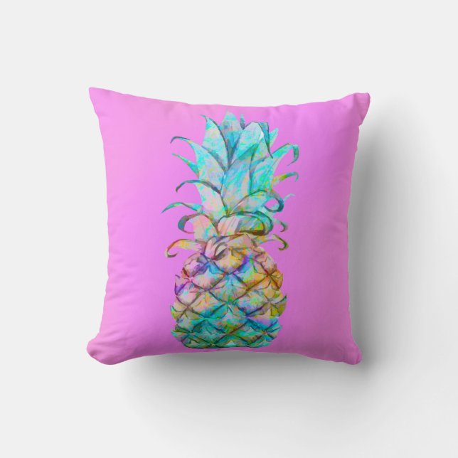 Pink Fun Tropical Pineapple Colour Splash Cushion (Front)