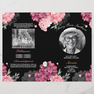 Pink Funeral Order of Service Life Dark Floral Flyer