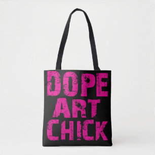Pink Funk Dope Art Chick Tote Pink on Black Bag