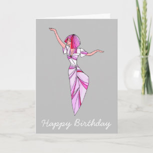 Pink funky dancer girl with pink hair card