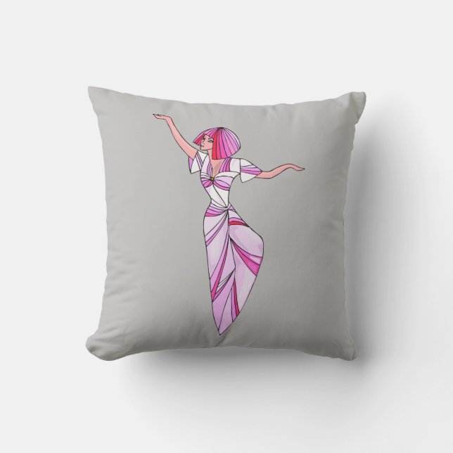 Pink funky dancer girl with pink hair cushion (Front)