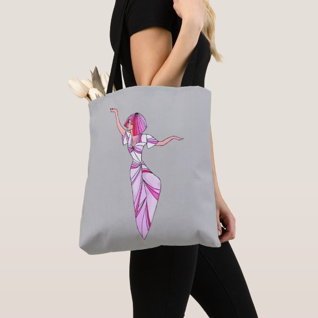 Pink funky dancer girl with pink hair tote bag (Close Up)