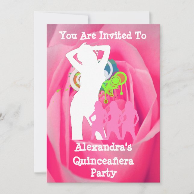 Pink funky fun party girls Quinceañera Invitation (Front)