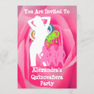 Pink funky fun party girls Quinceañera Invitation