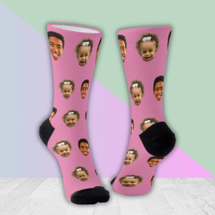 Pink Funny Custom 2 Face Photo Mum Socks