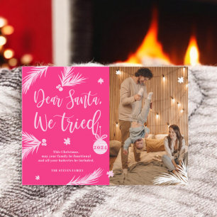 Pink Funny Dear Santa, We Tried Christmas Photo Holiday Card