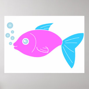 Pink funny fish poster
