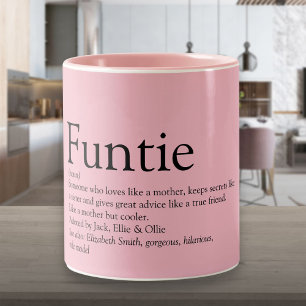 Pink Funny Funtie Aunt Auntie Definition Two-Tone Coffee Mug
