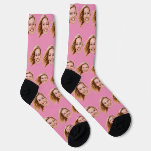 Pink Funny Personalised Face Photo Women Socks