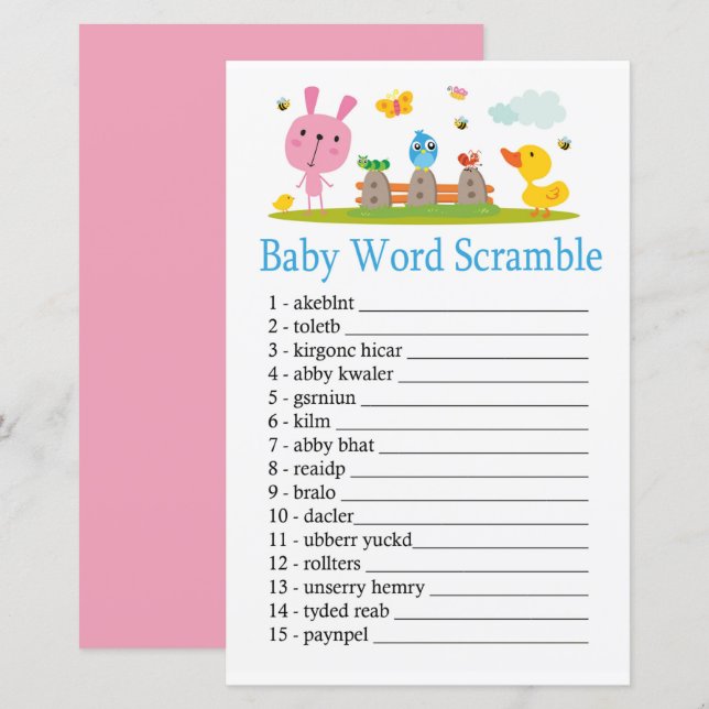 Pink funny rabbit Baby word scramble game (Front/Back)