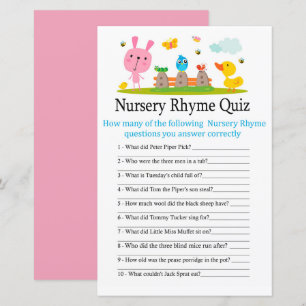 Pink funny rabbit Nursery Rhyme Quiz baby shower