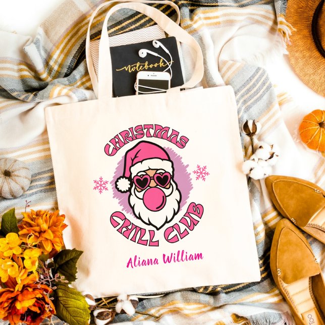 Pink Funny Santa Christmas Chill Club Custom Tote Bag (Creator Uploaded)
