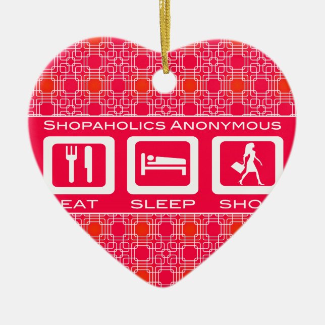 Pink Funny Shopaholic Eat Sleep Shop Award Ceramic Ornament (Front)