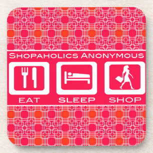 Pink Funny Shopaholic Eat Sleep Shop Award Coaster