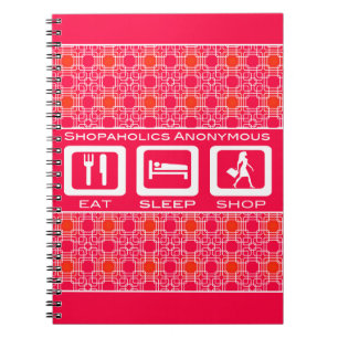 Pink Funny Shopaholic Eat Sleep Shop Award Notebook