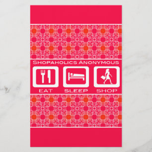 Pink Funny Shopaholic Eat Sleep Shop Award Stationery