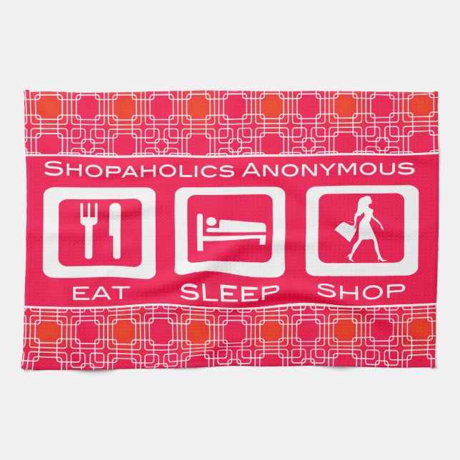 Pink Funny Shopaholic Eat Sleep Shop Award Tea Towel (Horizontal)