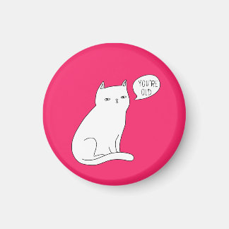 Pink funny silly cat art "you're old" Birthday  Magnet