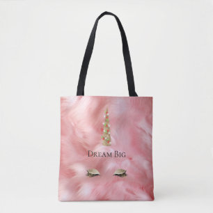 Pink Fur Gold Sparkle Glam Unicorn Lights Tote Bag