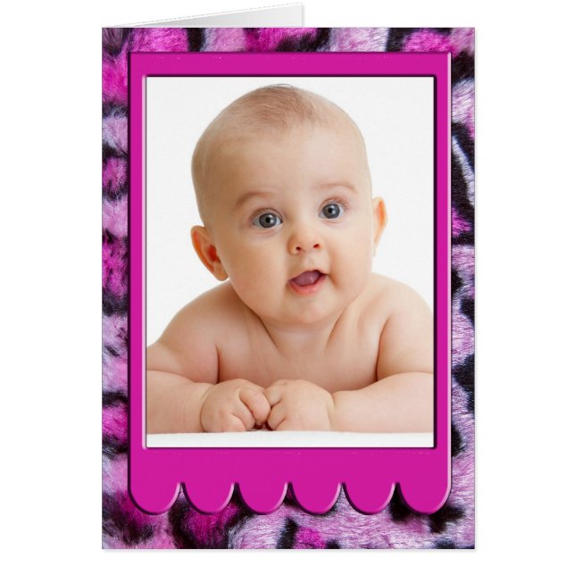 Pink  Furry Leopard Print Photo Card (Front)