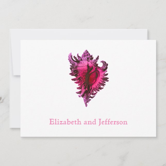 Pink Fuscia Sea Shell Modern Wedding Invitation (Front)