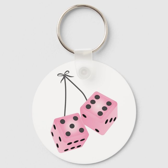 Pink Fuzzy Dice Key Ring (Front)