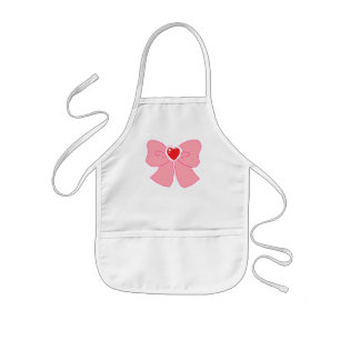 Pink Fuzzy Heart Bow Kids Apron