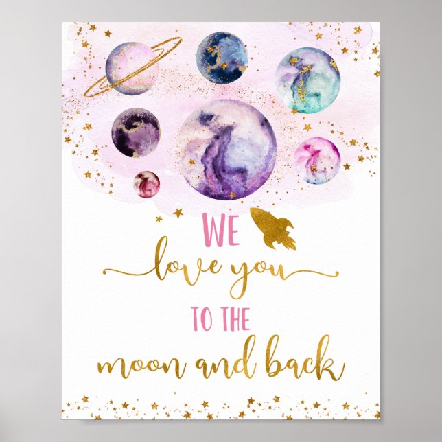 Pink Galaxy Love You To The Moon And Back Birthday Poster (Front)