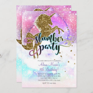 Pink Galaxy Magical Unicorn Sparkle Slumber Party Invitation