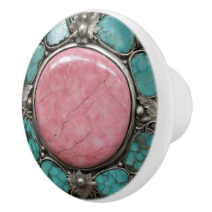 Pink Galaxy Stoneburst with Silver and Aqua  Ceramic Knob