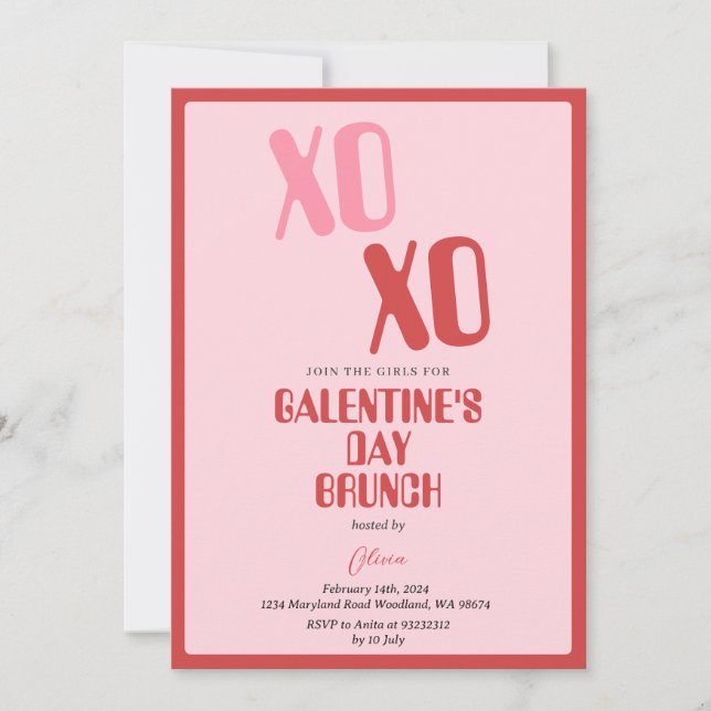 Pink Galentine's Day Party Brunch Friendship Invitation (Front)