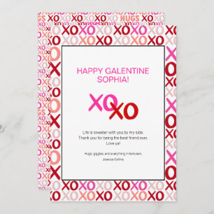 Pink Galentine's Day XOXO Modern Best Friend Name Holiday Card