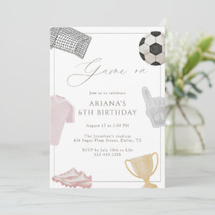 Pink Game On Soccer Birthday Party Girls Sports  Invitation