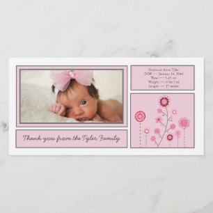 Pink Garden Baby Girl Thank You Photo Card