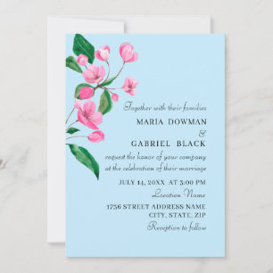 Pink garden blossom. Spring nature Wedding Invitation