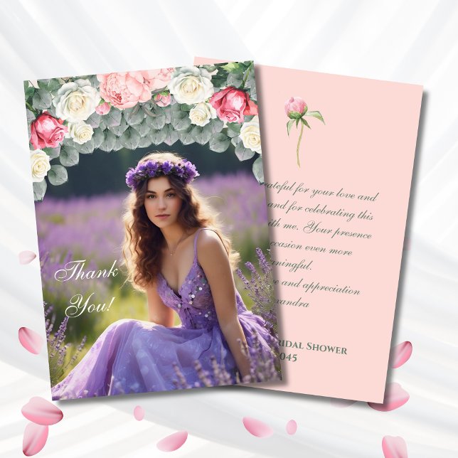 Pink Garden Bridal Shower Photo Thank You Card (Creator Uploaded)