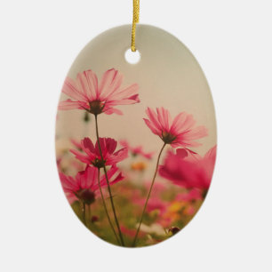 Pink Garden Cosmos Flowers Ornament